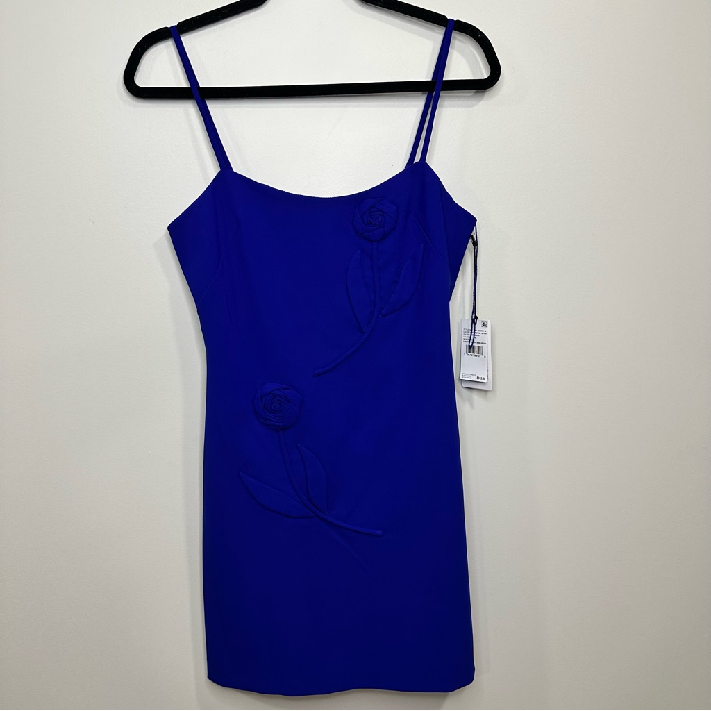Liv Foster Floral Crepe Sleeveless Adjustable Straps Lined Blue Minidress 6 Nwt